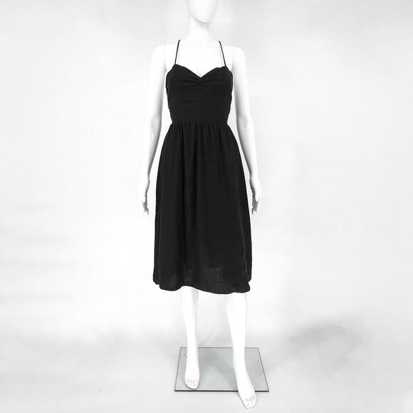 Reformation Pepper Linen Midi Dress Women’s Size 2 Black Backless Made in USA - Picture 1 of 6